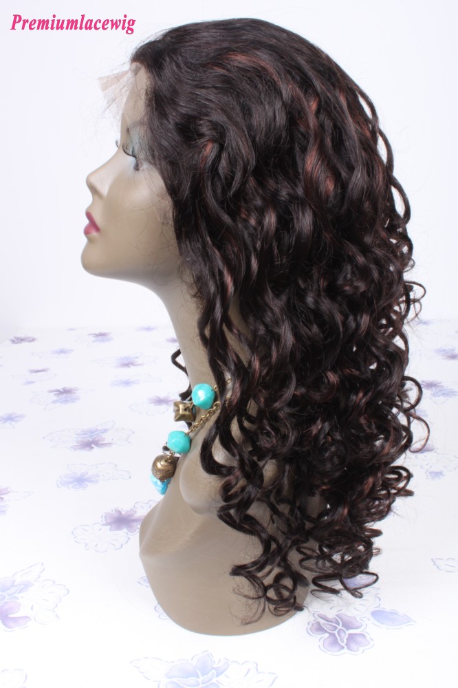 18inch color1B highlight#33 Mongolian hair curly lace front wig