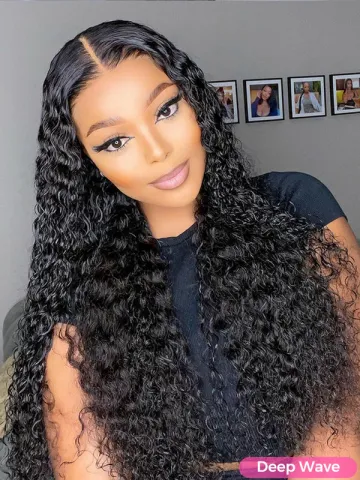 Brazilian Deep Wave Curly Human Hair Lace Front Wig 16inch Instock