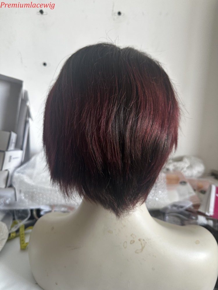 Silk Top Full Lace Wig Pixie Cut Ombre Burgundy 1B/99J